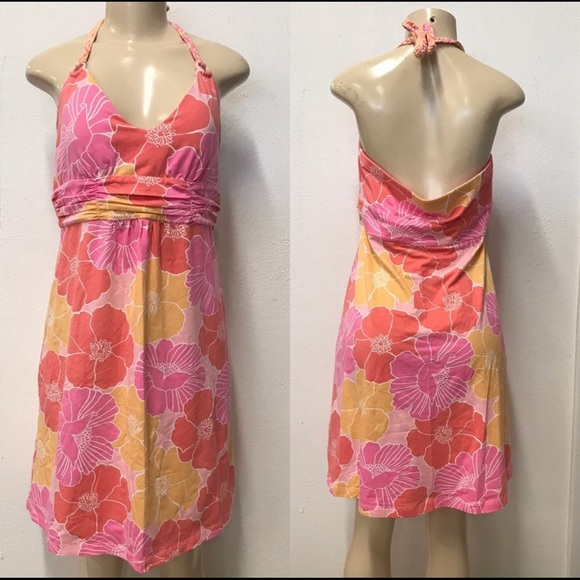 Tommy Bahamas Pink floral peach Halter dre… - Picture 1 of 9